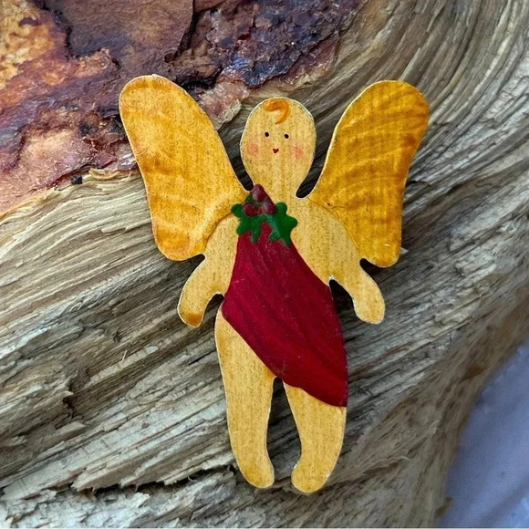 Vintage Artisan Metal Angel Brooch Pin Christmas Hand Painted on Metal - Picture 1 of 4